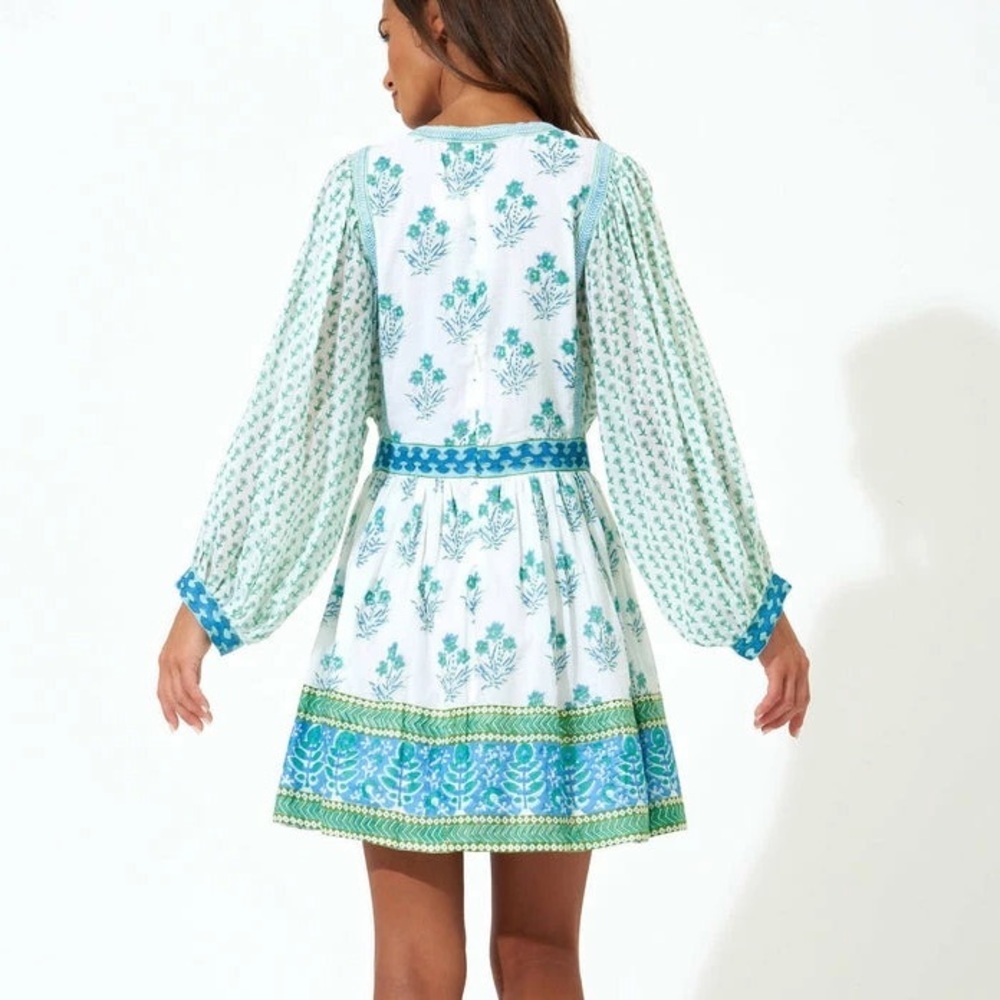 Philosophy Rep.,Blue Floral,Boho, Cotton Peasant Dress, Beaded Tassel, Size XL - Picture 3 of 13